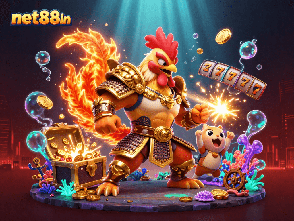 Experience the thrills of net88in with an engaging, vibrant casino-themed underwater scene.