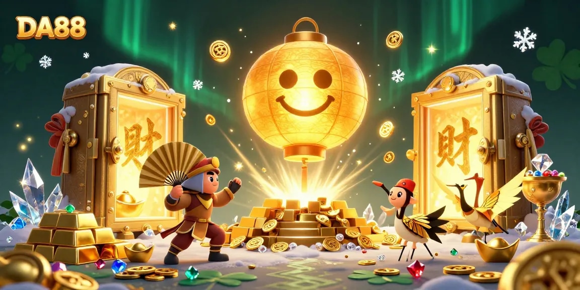 Experience DA88's vibrant betting world filled with golden lanterns and treasures.