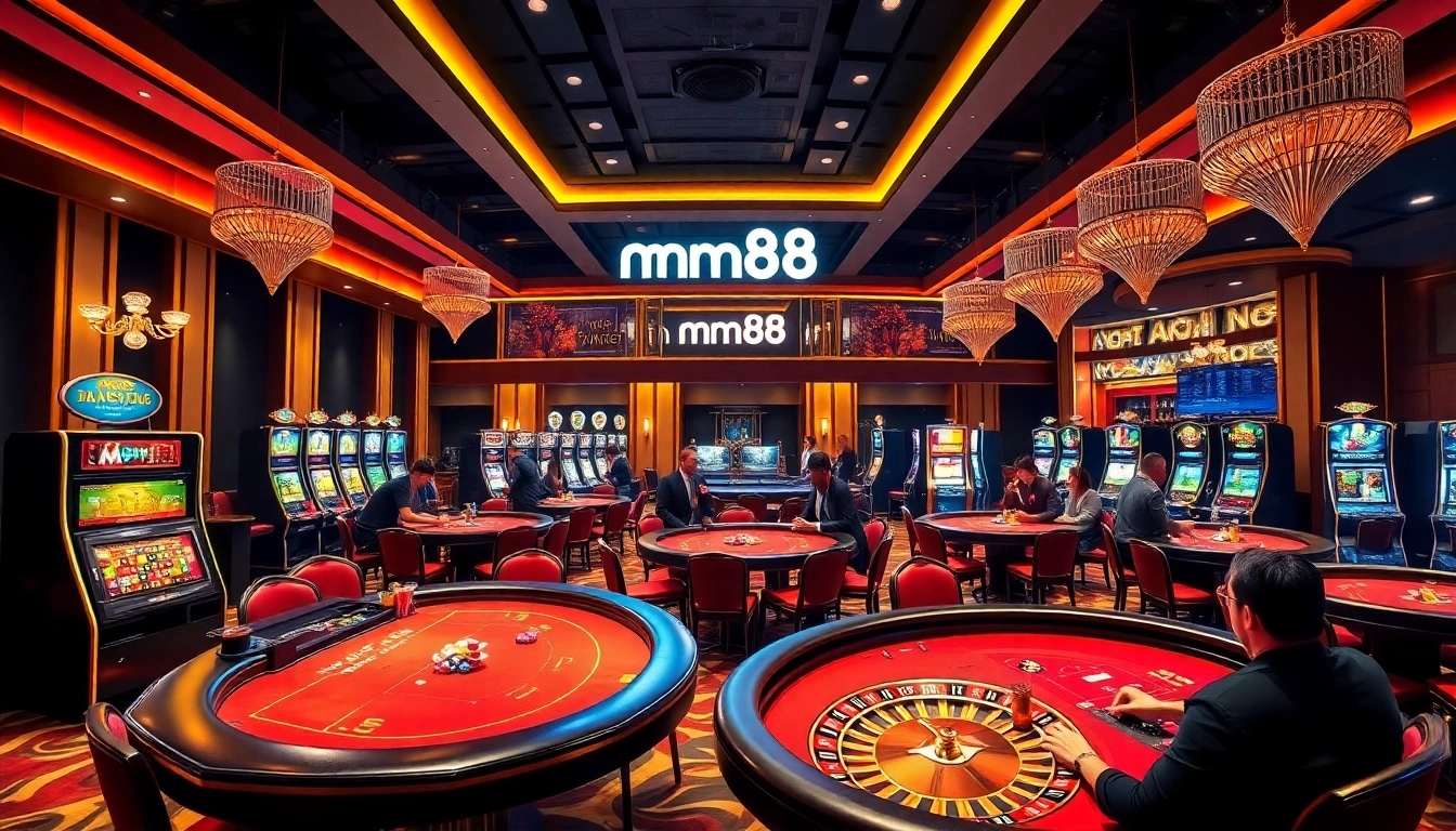 Players experiencing the thrill of gambling at mm88.osaka casino tables with vibrant setups and exciting gameplay.