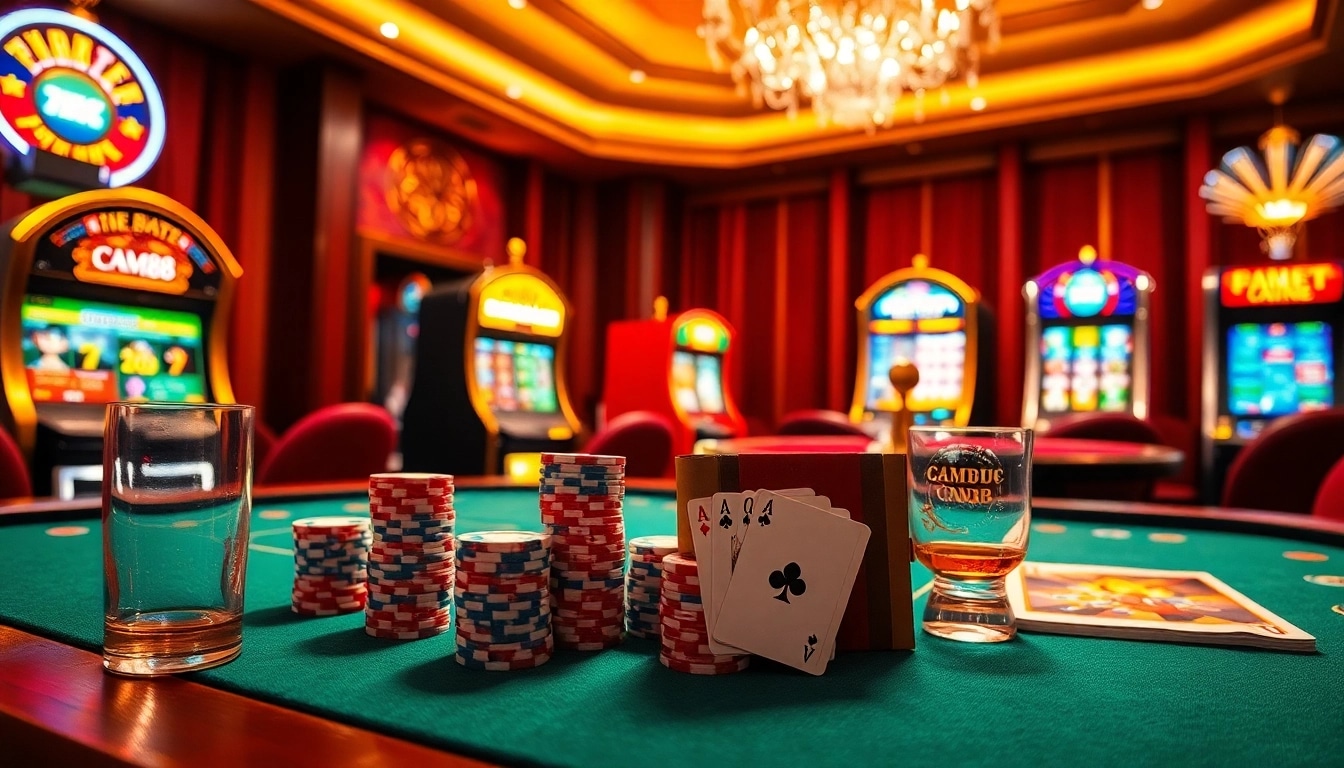 Players engage with CM88 table games featuring intricate cards, vibrant chips, and luxurious surroundings.