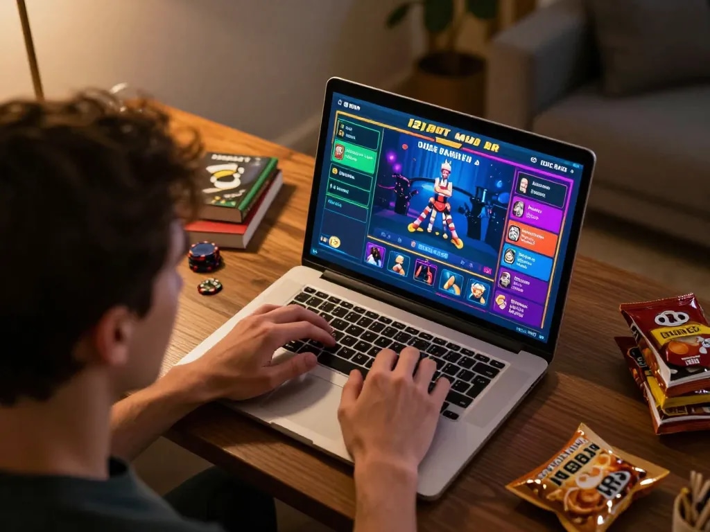 Engaging gameplay on 12bet displayed on laptop screen in cozy home setting