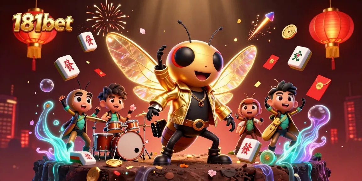 Engage in thrilling gameplay at 181bet, featuring vibrant slots, a cicada rock star, and festive symbols!