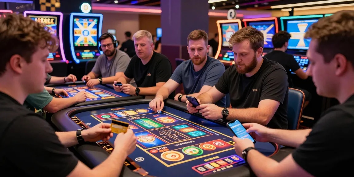 UK players enjoying credit card gaming at chps.org.uk, showcasing diverse payment options in a vibrant casino atmosphere.