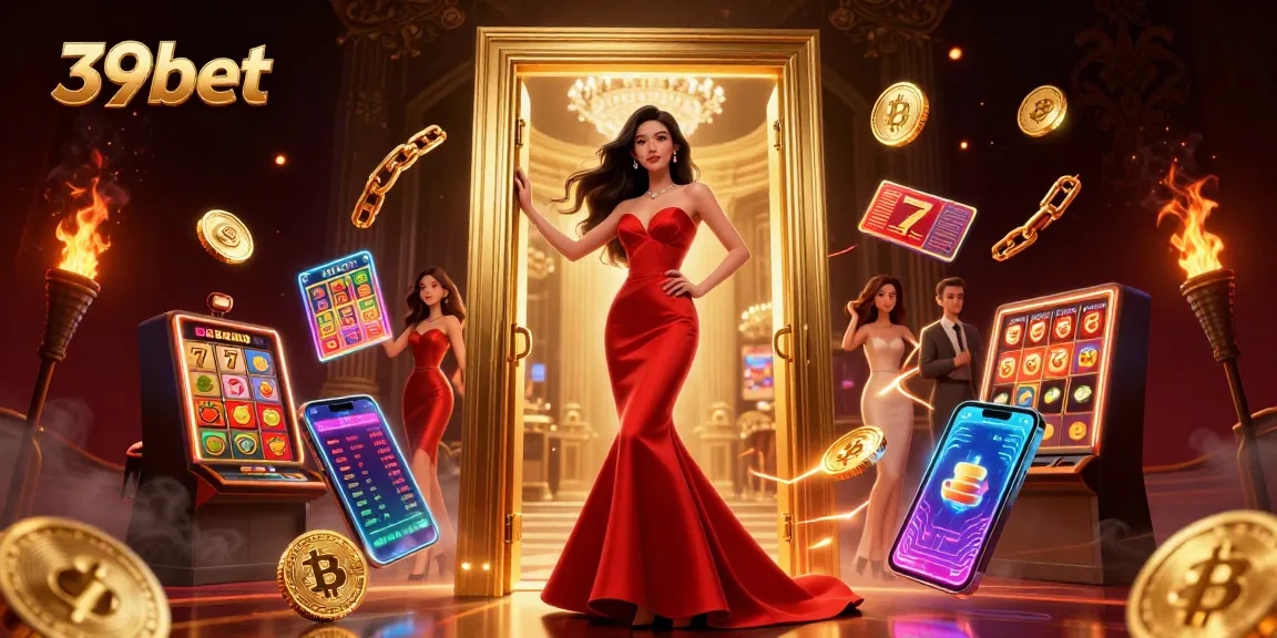 Experience thrilling wins at 39bet with a captivating VIP casino illustration showcasing vibrant game elements.