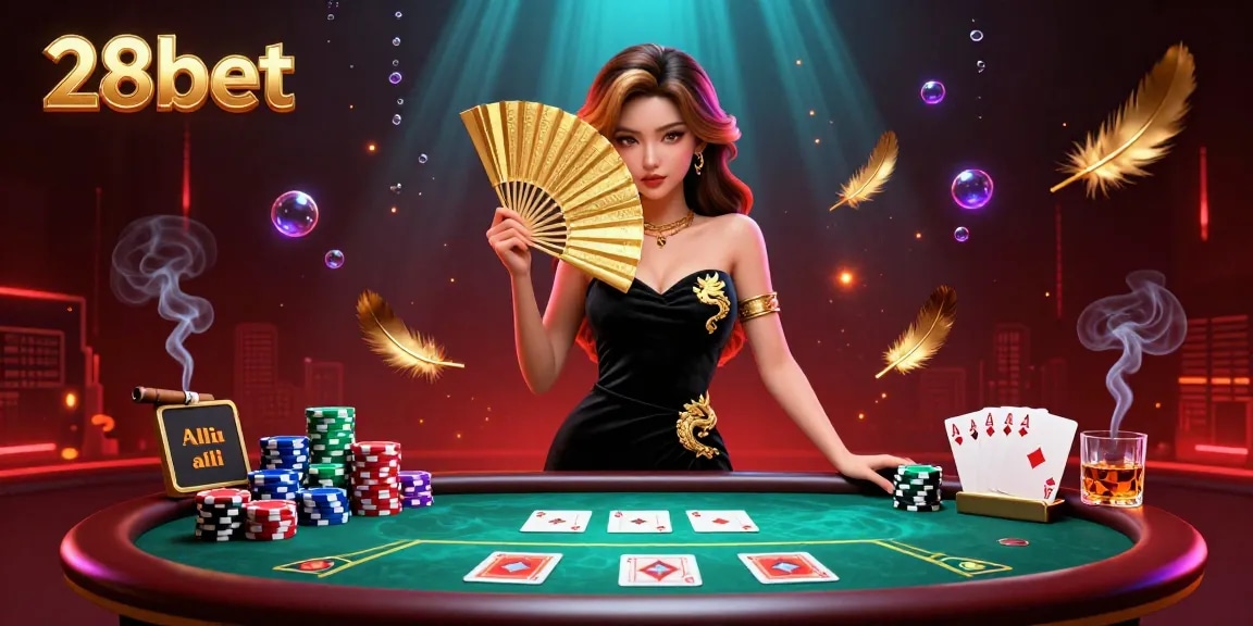 Bet and win at 28bet with engaging poker and casino elements highlighted in a vibrant scene.
