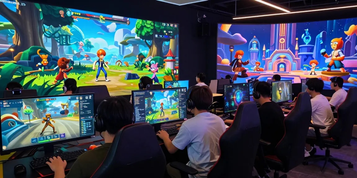 Dynamic hentaigame scene showing players customizing avatars in a vibrant virtual world with colorful fantasy graphics.
