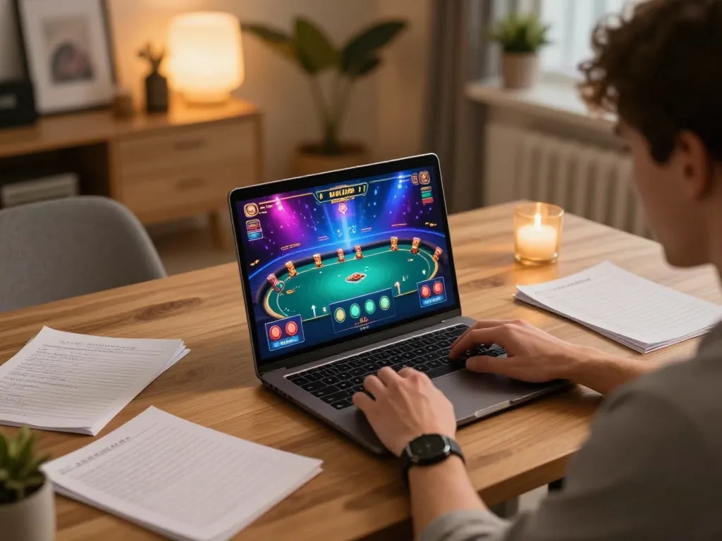 Engaging scene of a player utilizing 789win đăng nhập to compete in an exciting online poker game