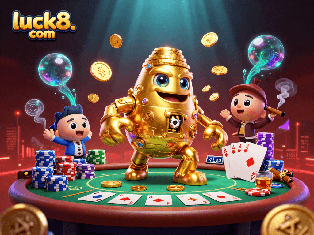 Experience thrilling gameplay at luck8. com with vibrant illustrations of poker action and casino excitement.