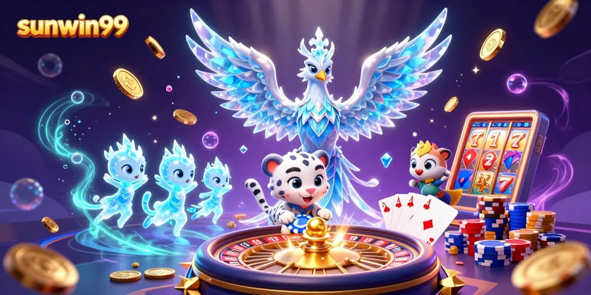 Experience the thrill of sunwin99 with a vibrant casino scene full of characters and riches.