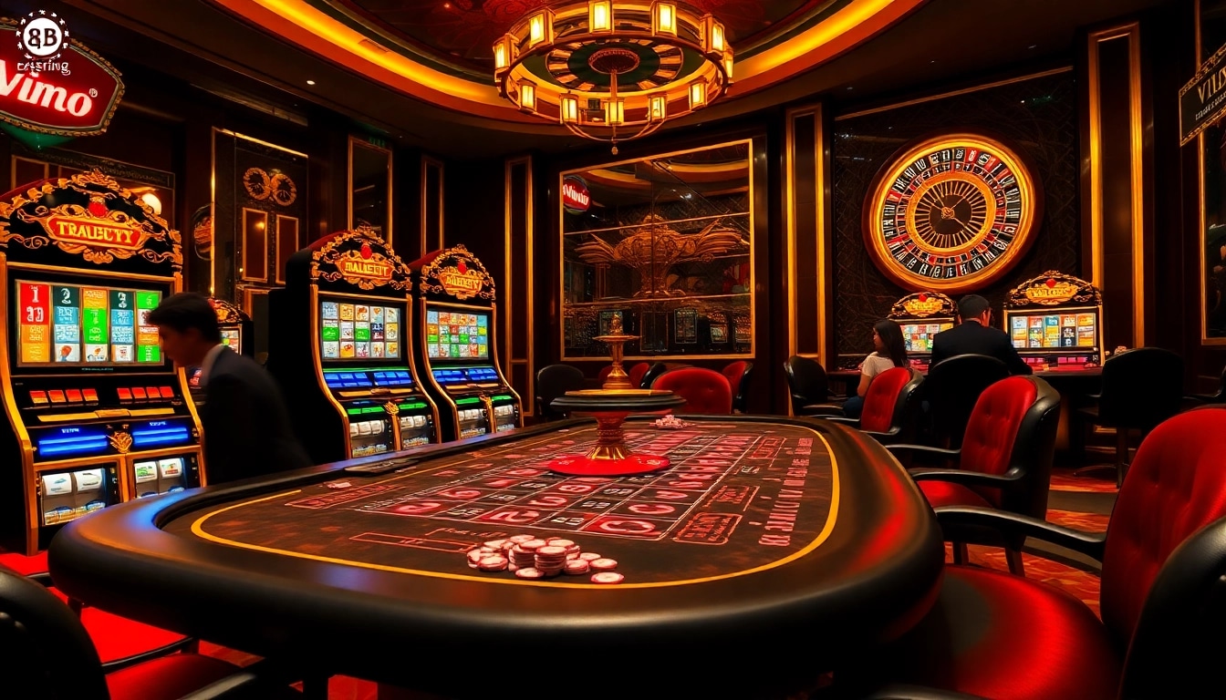 Experience the excitement of TRANG CHỦ VIN88's lavish casino with dynamic tables and vibrant slot machines.
