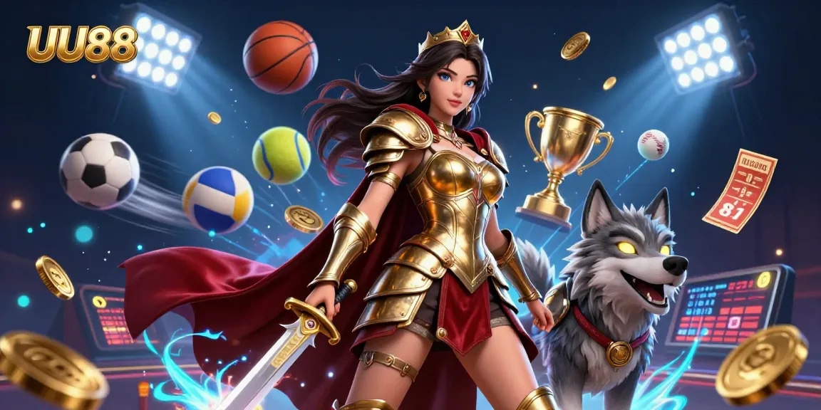 Engage with exciting gaming experiences at UU88 featuring a warrior queen and dynamic sports elements.