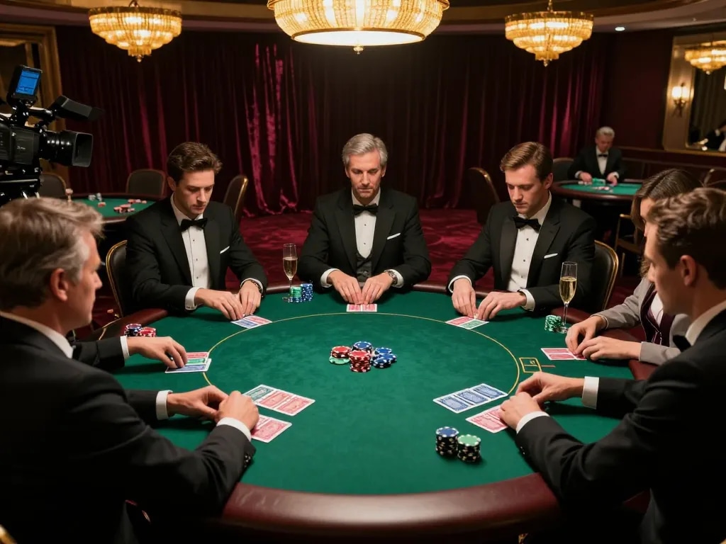 Cwin players engaged in a high-stakes poker game amid luxurious casino surroundings