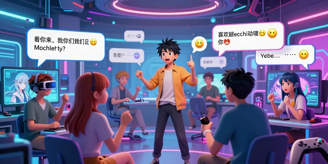 Engaging ai ecchi chat scene with animated avatars in a vibrant digital environment