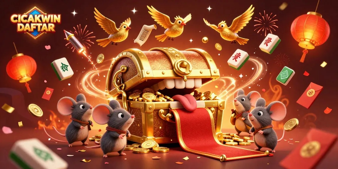 Experience the excitement of winnings with CICAKWIN DAFTAR featuring rich casino-themed elements and animated characters.