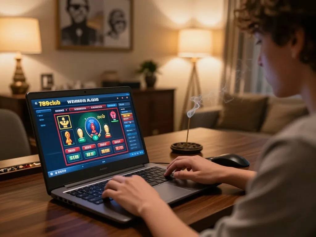 Engaged player strategizing on 789club online casino games from a cozy home setup.