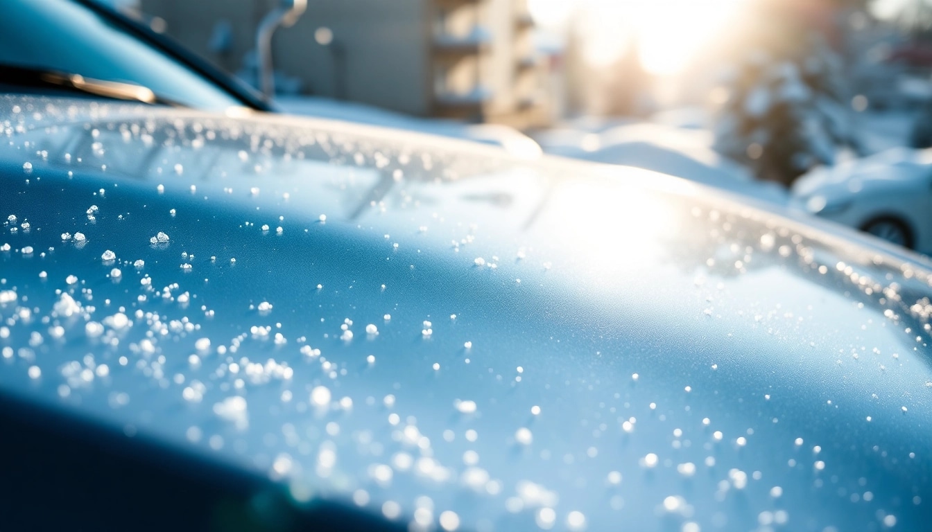 PPF winter road salt protection demonstrated on a glossy car surface, highlighting its winter shielding.