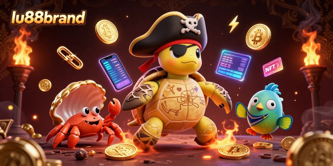 Win big with LU88brand’s thrilling games, featuring vibrant characters and glowing crypto elements.