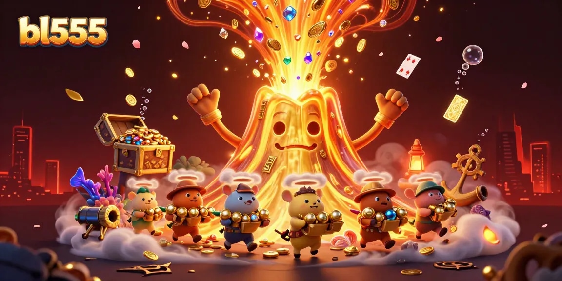 Win exciting rewards at bl555 with games packed in a vibrant, treasure-filled adventure scene.