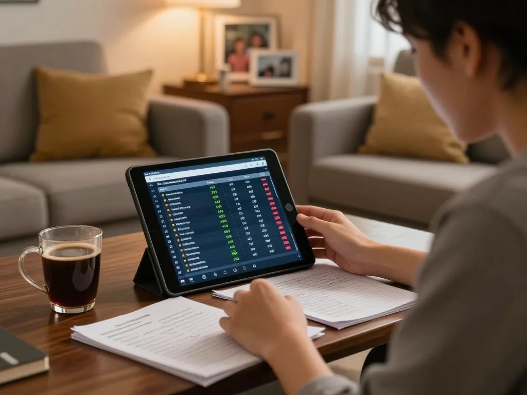 Analyzing sports data with Nowgoal on a tablet in a cozy living room setting, showcasing strategic betting preparation.