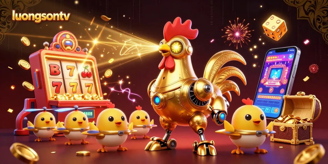 Experience live sports betting excitement with luongsontv as a golden rooster robot leads the action.