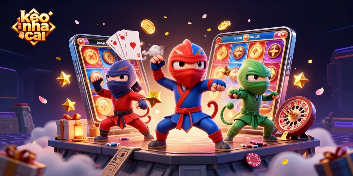 Experience the thrill of keo nha cai with a dynamic scene of ninja chameleons and casino games.