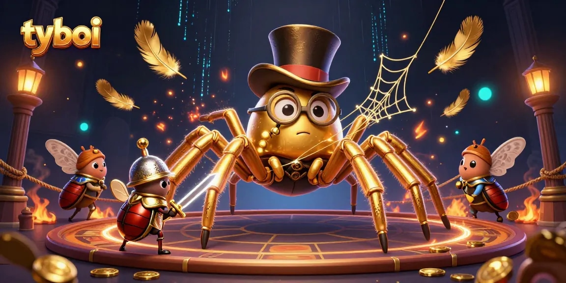 Engage with the exciting world of tyboi online casino, featuring a playful tarantula and brave knight amidst gaming elements.