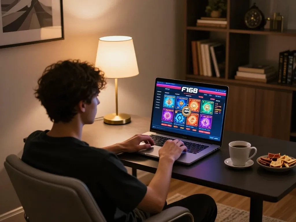 F168 user engaging with online gambling interface for exciting gameplay and strategies.
