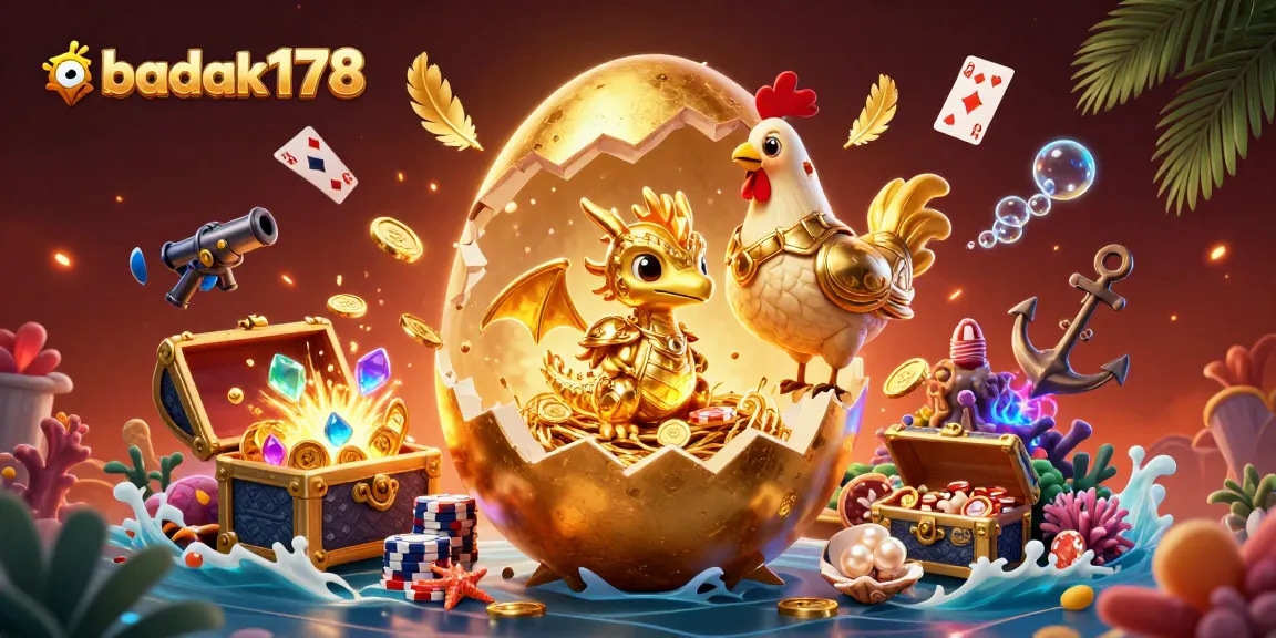 Play and win with badak178's latest gaming app featuring a golden dragon and poker chips.