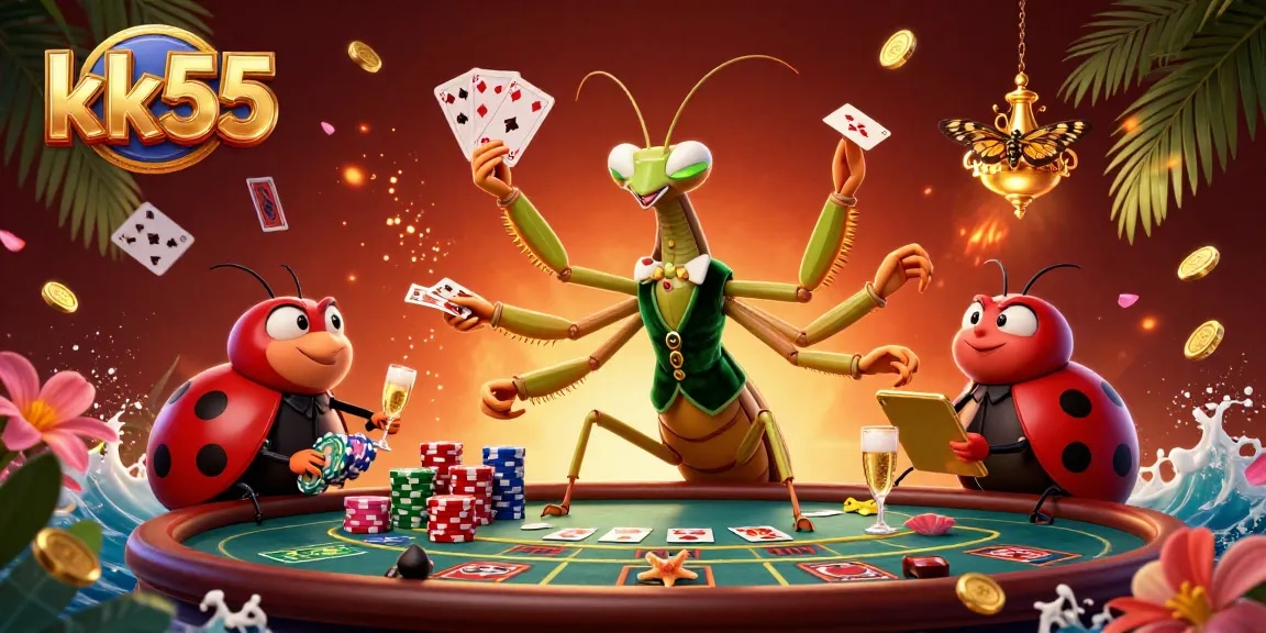 Experience thrilling wins at kk55 as our giant mantis card sharp deals cards and champagne flows.