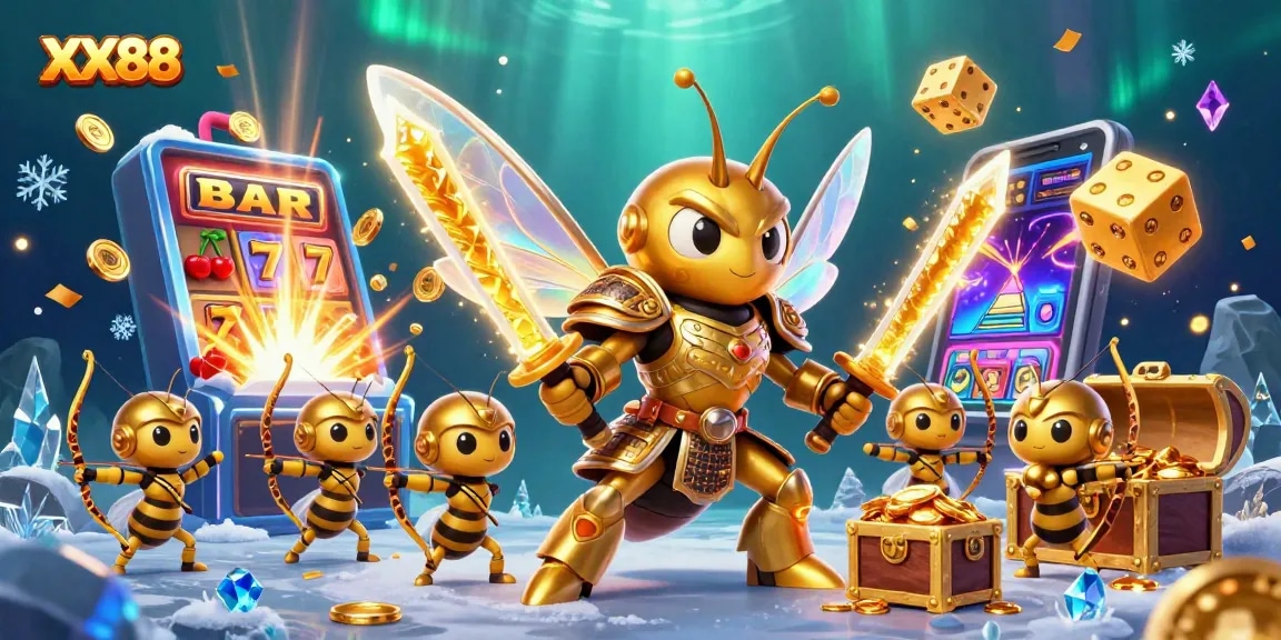 Experience thrilling gameplay at XX88 with a vibrant 3D casino scene showcasing exhilarating jackpots and golden treasures.
