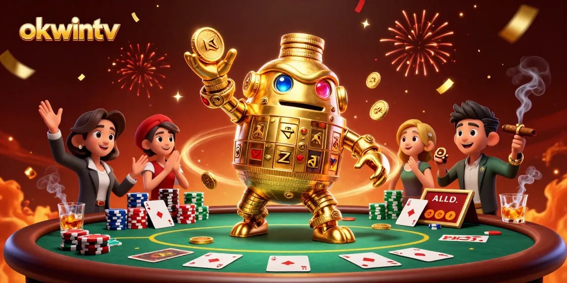 Spin the reels and win big with okwintv in this vibrant 3D casino illustration.