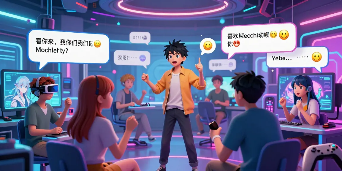 Engaging ai ecchi chat scene with animated avatars in a vibrant digital environment