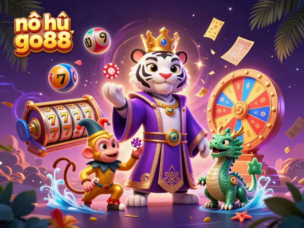 Spin for excitement with nổ hũ go88 in a vibrant casino scene featuring playful characters and colorful slot elements.