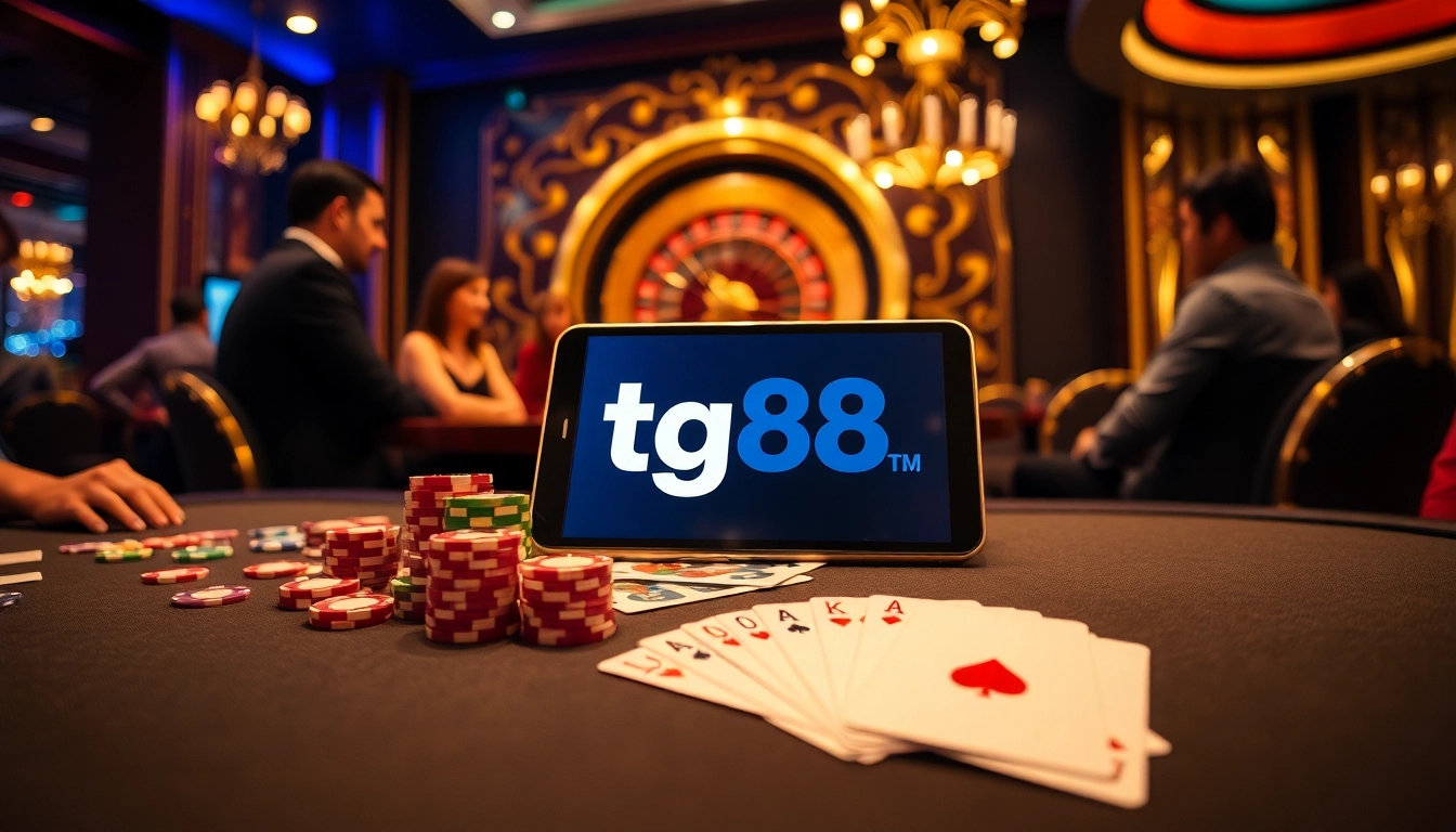 Engage with tg88's immersive gaming atmosphere at a vibrant casino table.