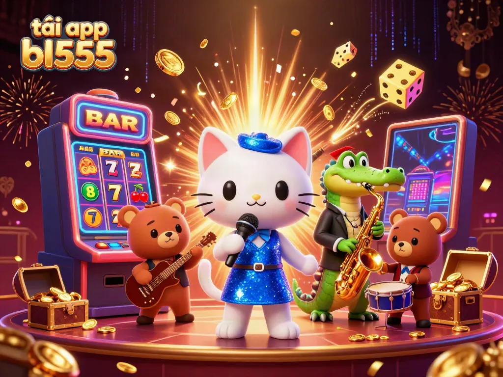 Engage in the fun with tải app bl555, featuring a lively casino scene with a jazz-singer cat and exciting game elements.