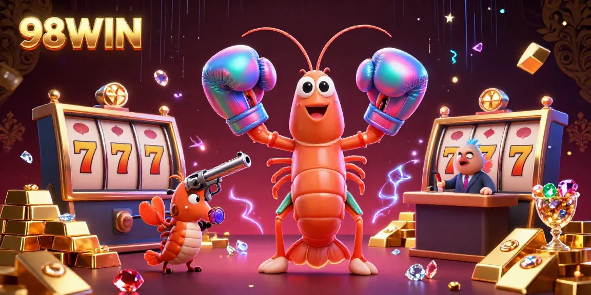 Experience the thrill of 98WIN with a vibrant casino scene featuring animated undersea characters and slot game elements.