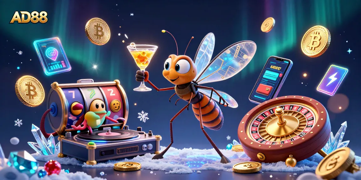 Engage with AD88 in a rich 3D casino scene featuring coins and dynamic gaming elements.