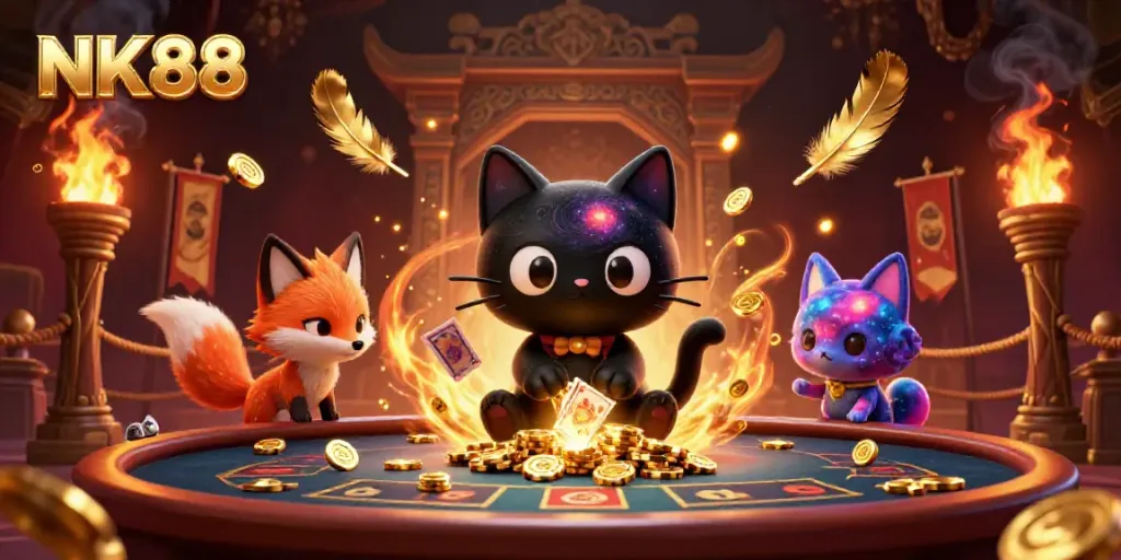 Experience the excitement of NK88 casino with gravity-defying characters and vibrant game elements.
