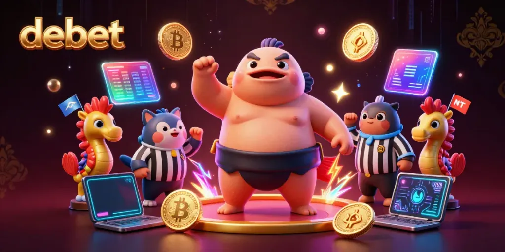 Experience the thrill of debet with a lively underwater casino scene featuring a playful fugu and a catfish referee!