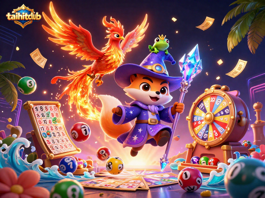 Win big with taihitclub featuring a mystical wizard and vibrant lottery elements.