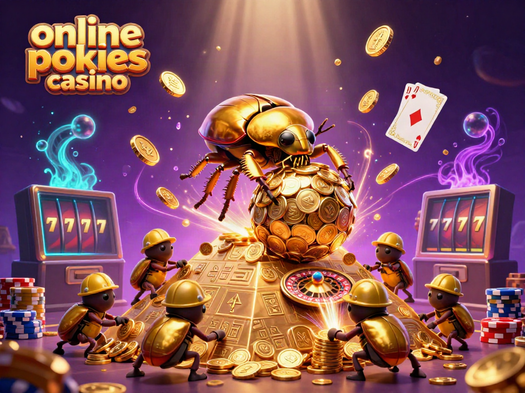 Roll golden coins with the online pokies casino and beetles aiding in a glamorous pyramid scene.