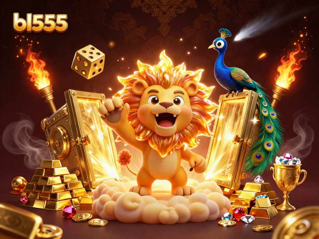 Experience excitement with bl555 as vibrant treasures burst from a magical vault in this casino-themed illustration.