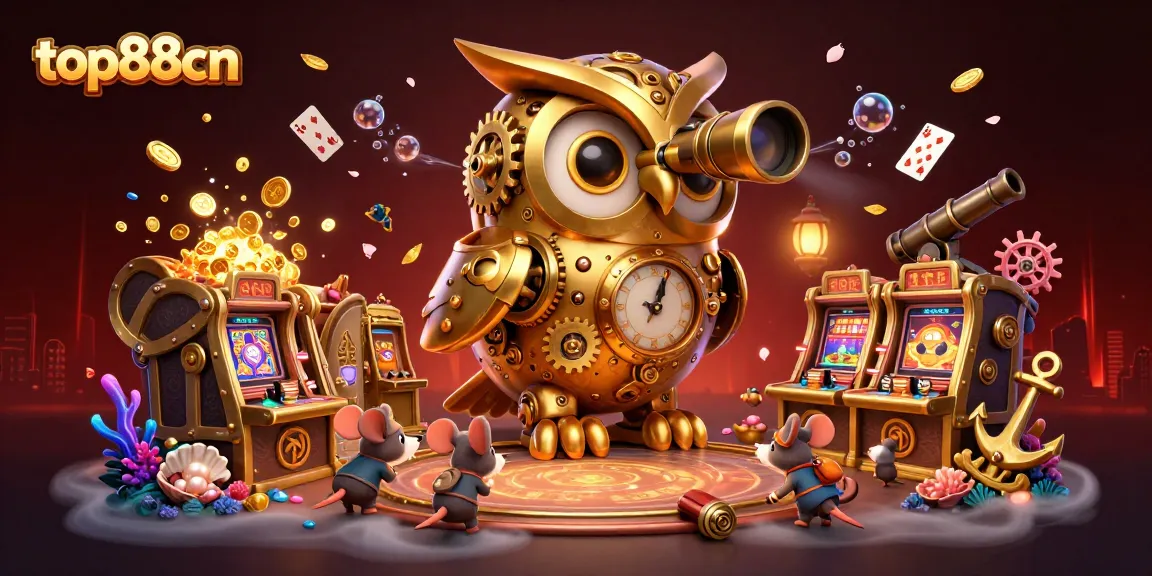 Experience thrilling wins at top88cn with vibrant 3D casino graphics featuring an owl and dynamic gaming elements.