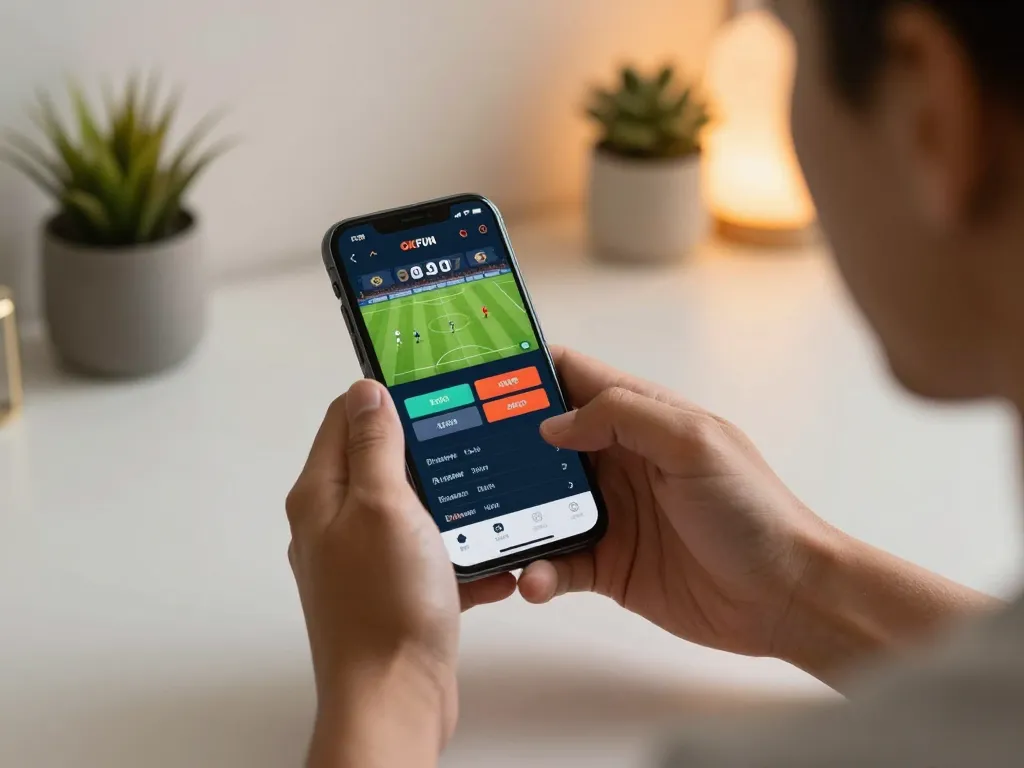 Experience live betting with OKFUN on your smartphone while enjoying an exciting football match.