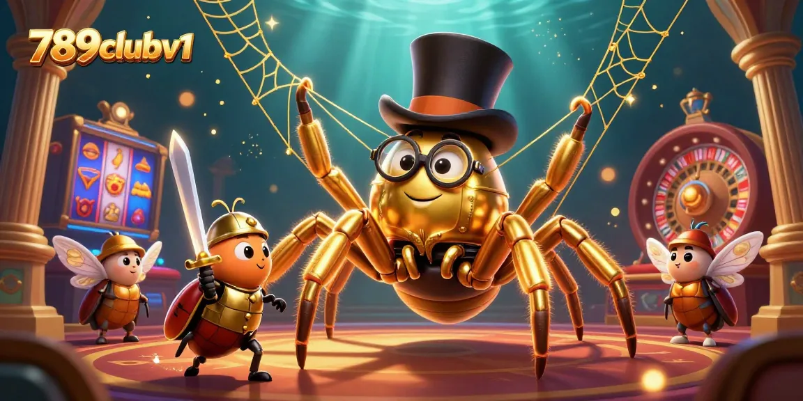 Witness excitement at 789clubv1 as a giant tarantula weaves a golden web in this dynamic casino scene.