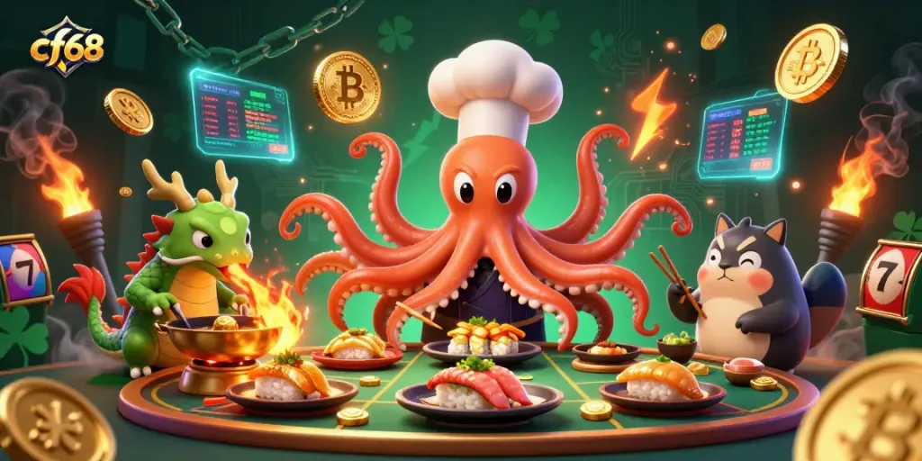 Engage with cf68 by experiencing vibrant 3D casino-themed illustration combining gaming and crypto elements.