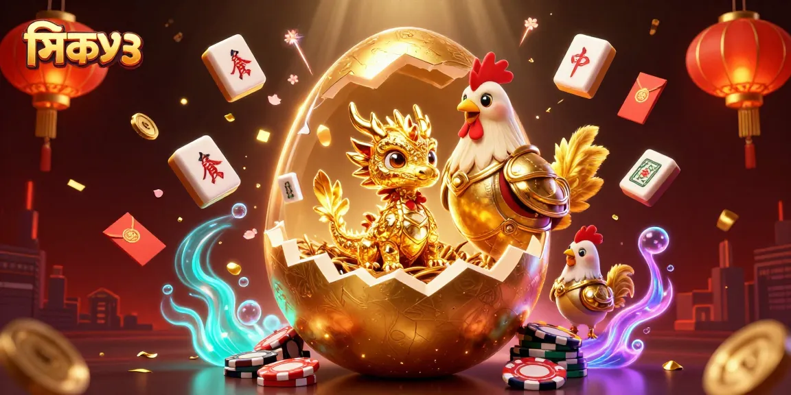 Experience thrilling wins at সিকে৪৪ with a vibrant 3D illustration of a golden dragon and poker chips.