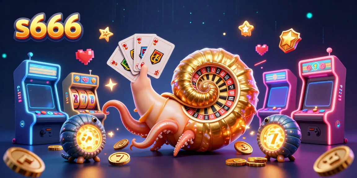 Engage with vibrant s666 casino action featuring a giant nautilus roulette wheel and glowing slot reels.
