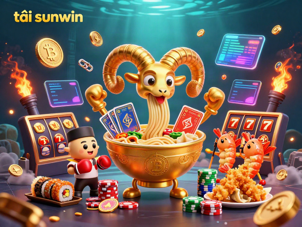 Engage in thrilling gameplay as you tải sunwin and summon the golden ramen bowl surrounded by vibrant casino elements.