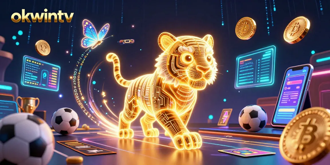 Experience sports betting excitement with okwintv, featuring a neon tiger and dynamic gaming elements.